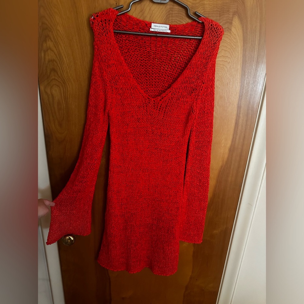 Red crochet mini dress